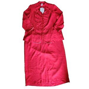Roamans 2 Piece Set Womens Plus Size 22 Solid All Red Embroidered Skirt Suit NWT